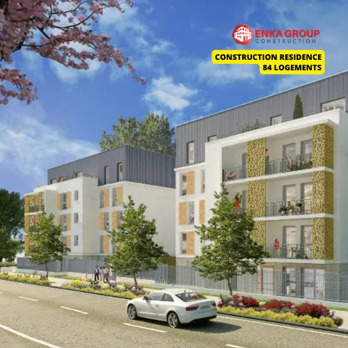 Perspective d’une résidence de 84 logements aux façades claires et végétalisées